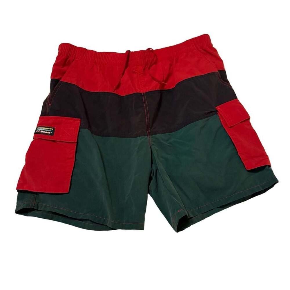 Vintage L.L. Bean Tri-Colorblock Cargo Swim Trunks
